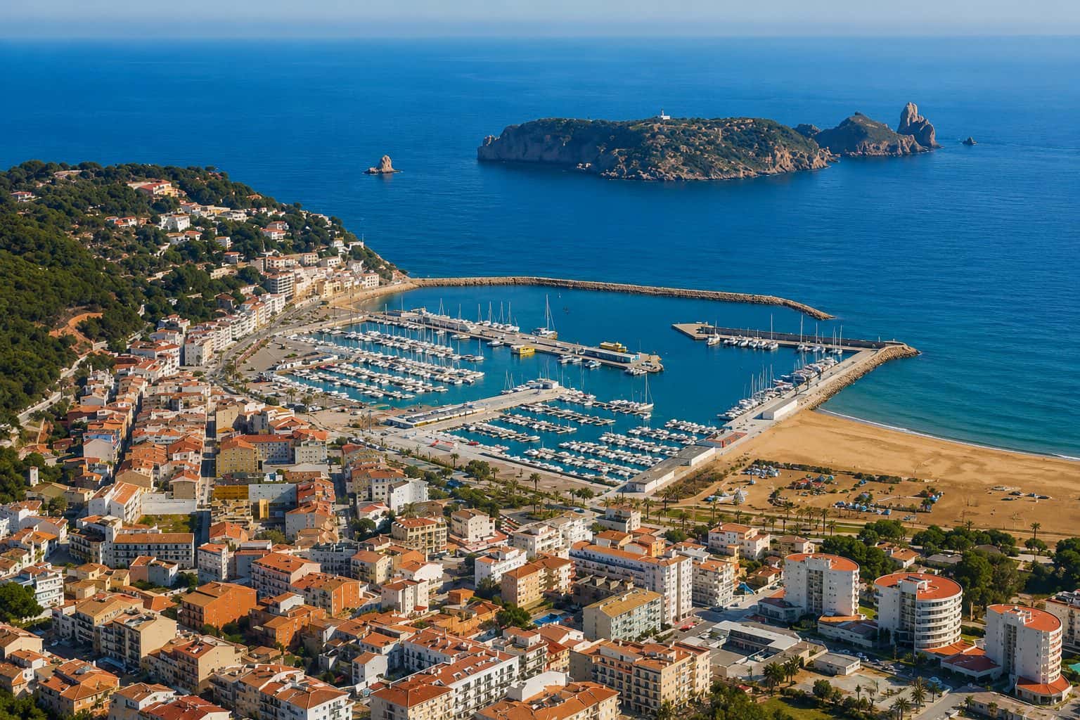 L'Estartit con su puerto deportivo y las Illes Medes al fondo, gestión de alquiler vacacional con Winahost